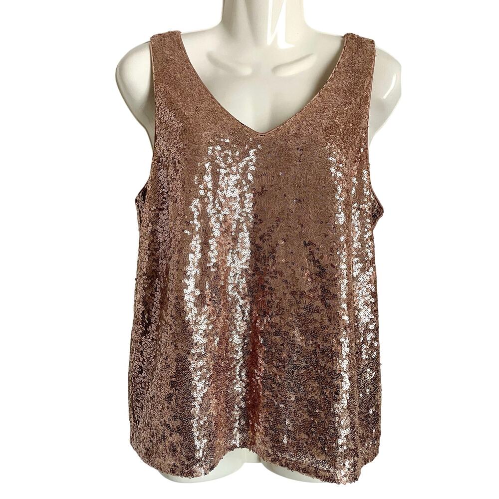 Isla Maude Anthropologie Sequin Rose Gold Sleeveless Tank Top Medium